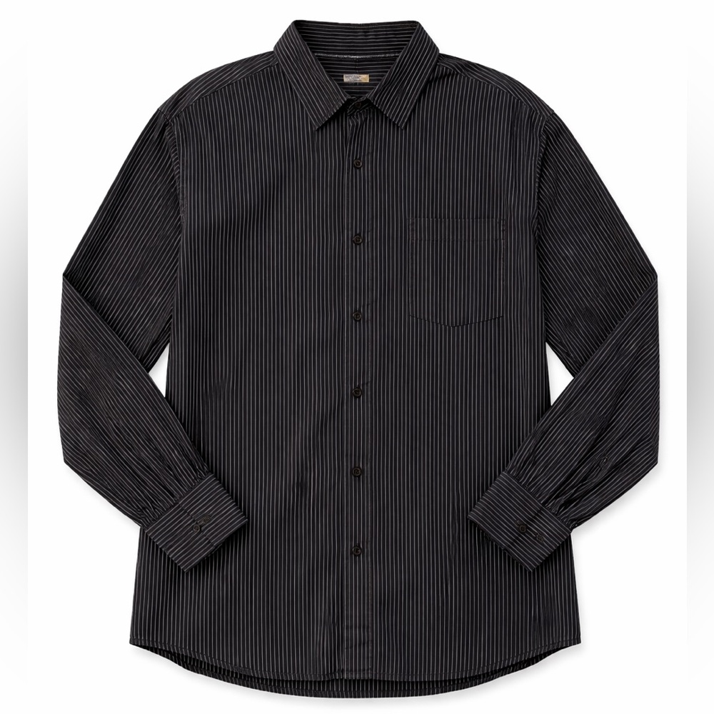 Peached Mens Large Brown Pinstripe Button Down Long Sleeve Dress Casual Office